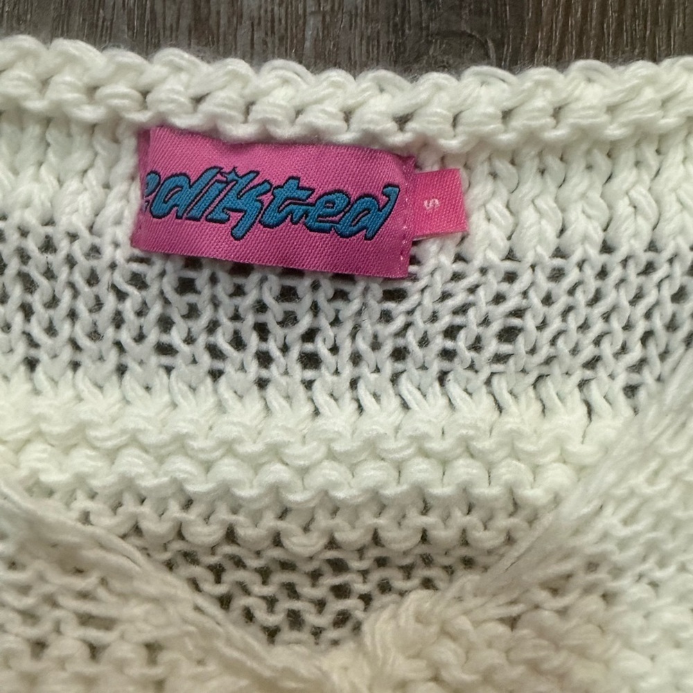 Edikted Cream Knit Layered Tank Sweater Cold Shoulder Cotton Top Women’s Small - Picture 3 of 6